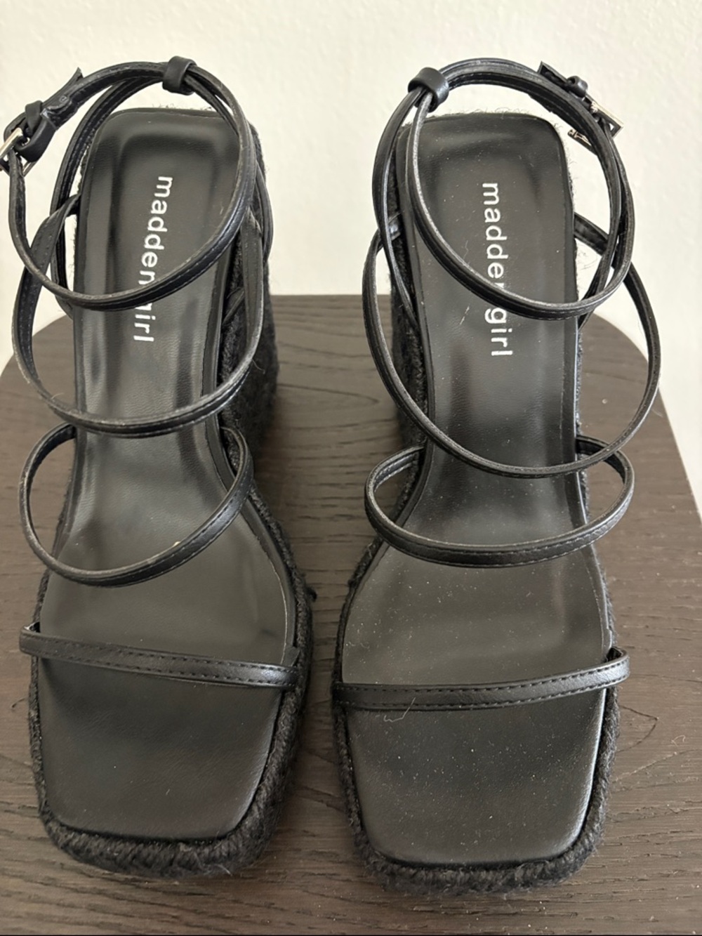 Madden Girl Black Strappy Espadrille Wedge Heels